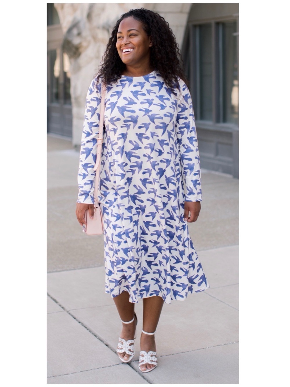 DAINTY JEWELLS Women’s Size XS Blue Bird Print Your Favorite A-Line Midi Dress